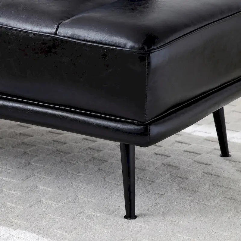 Banc de bout de lit en similicuir beige/noir avec plateau latéral pivotant à 360° et pieds en métal