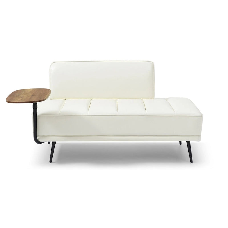 Banc de bout de lit en similicuir beige/noir avec plateau latéral pivotant à 360° et pieds en métal