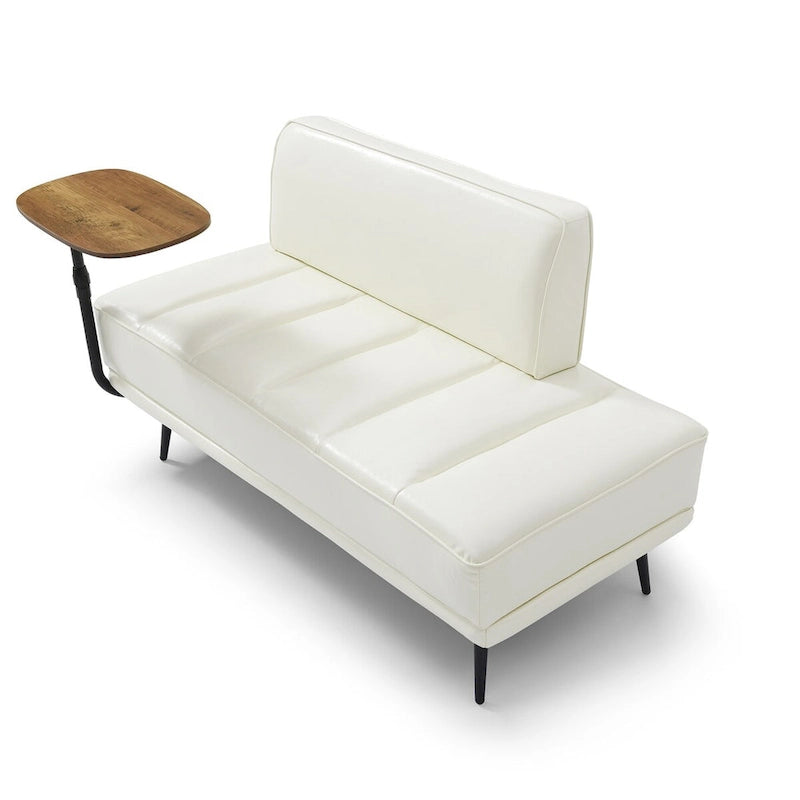 Banc de bout de lit en similicuir beige/noir avec plateau latéral pivotant à 360° et pieds en métal