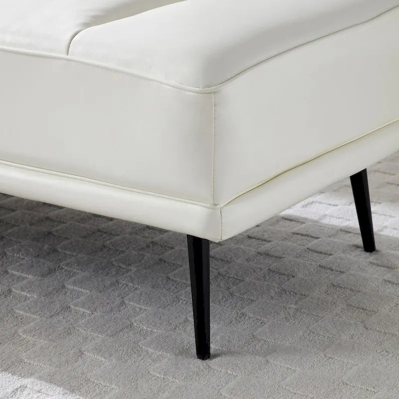 Banc de bout de lit en similicuir beige/noir avec plateau latéral pivotant à 360° et pieds en métal