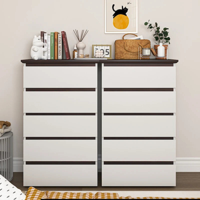 Commode blanche à 5 tiroirs, style moderne, simple